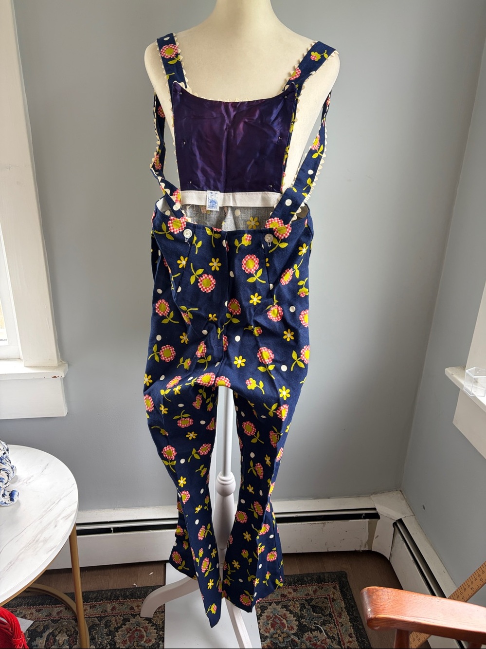Cottagecore, Retro-Vintage, 70s Boho, sunflower polka dot overalls - Picture 8 of 15